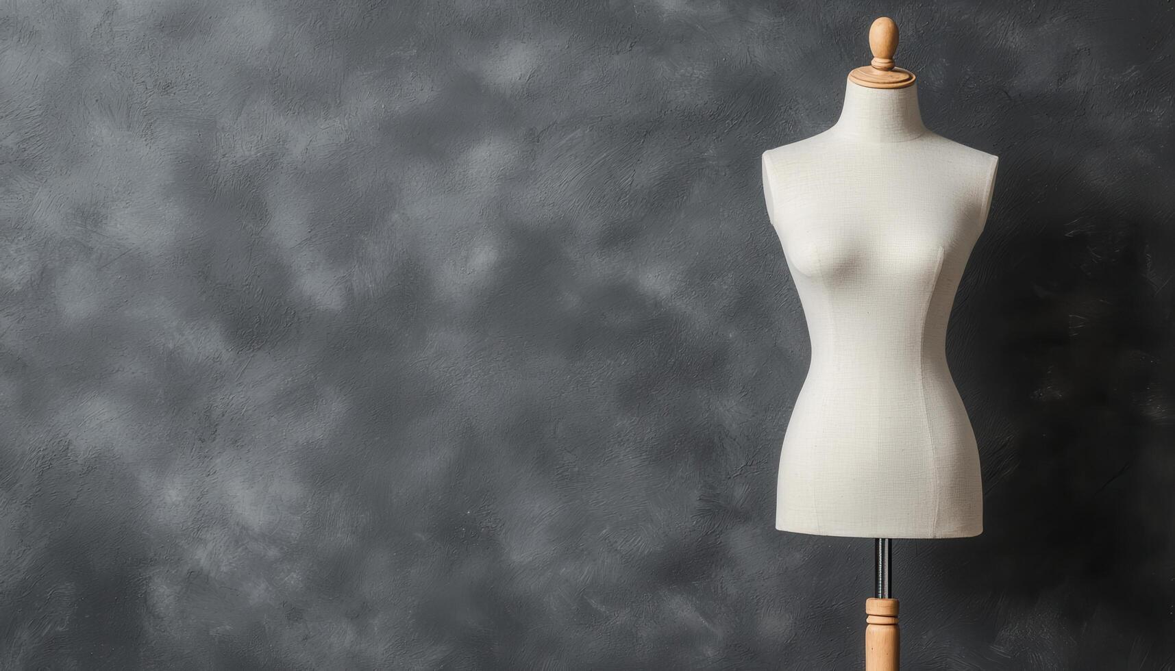Minimalist blank dress form against raw concrete background in low-resolution setting photo