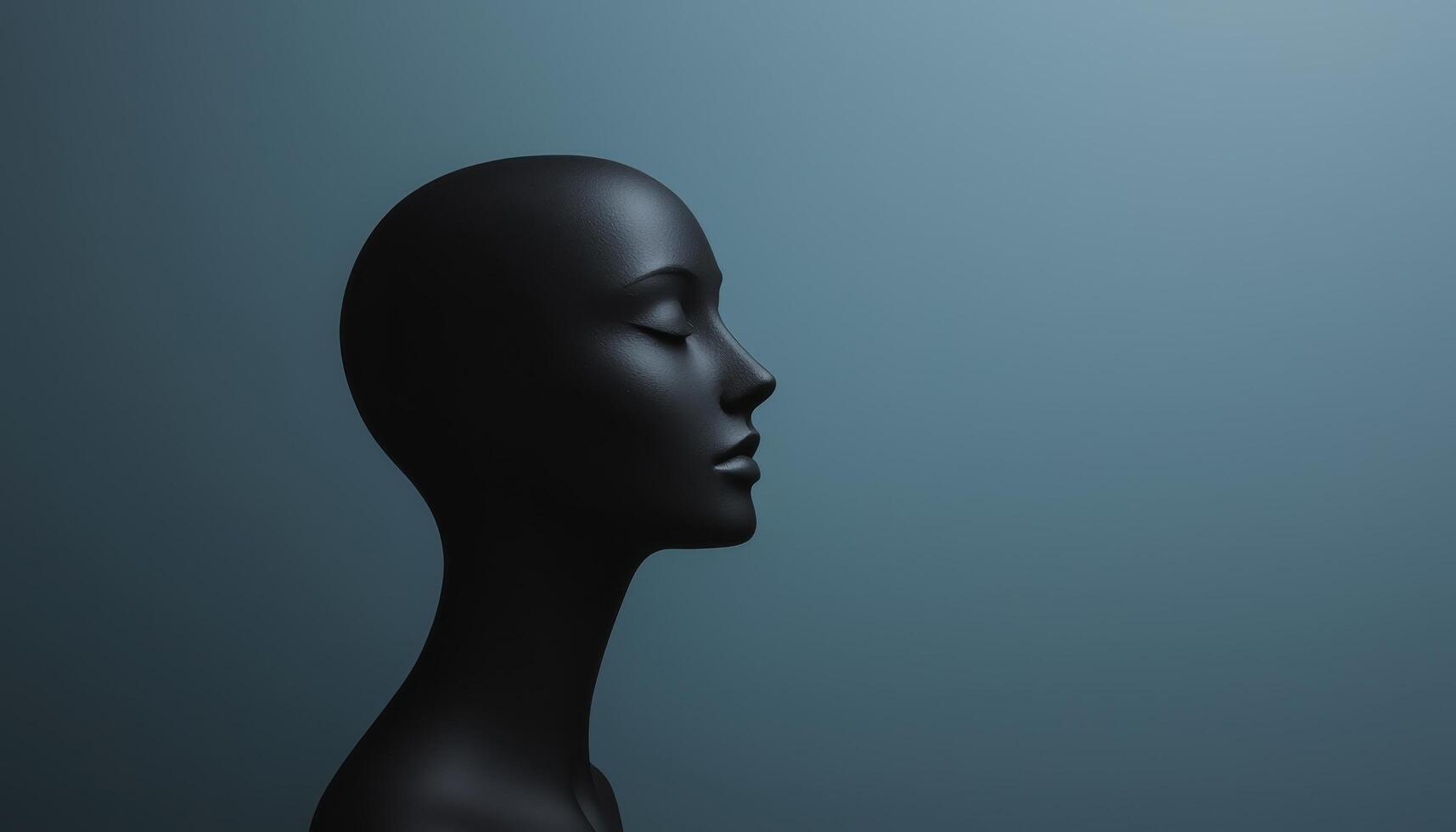 Dramatic side lighting on female mannequin minimalist setting artistic photography studio profile view photo