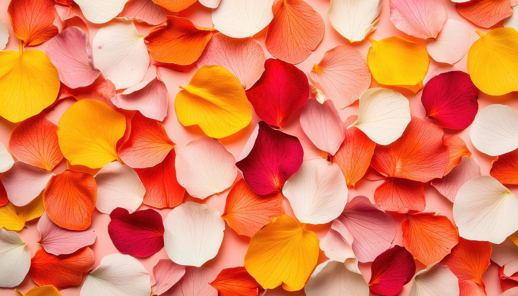Colorful floral carpet of petals nature top-down view vibrant environment aesthetic concept photo