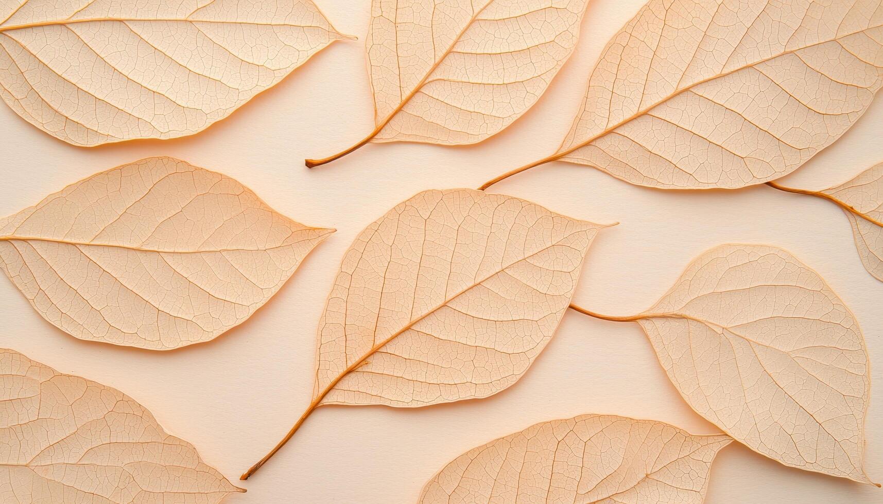 Macro shot of dry leaf veins in autumn tones flat lay composition natural aesthetic photo