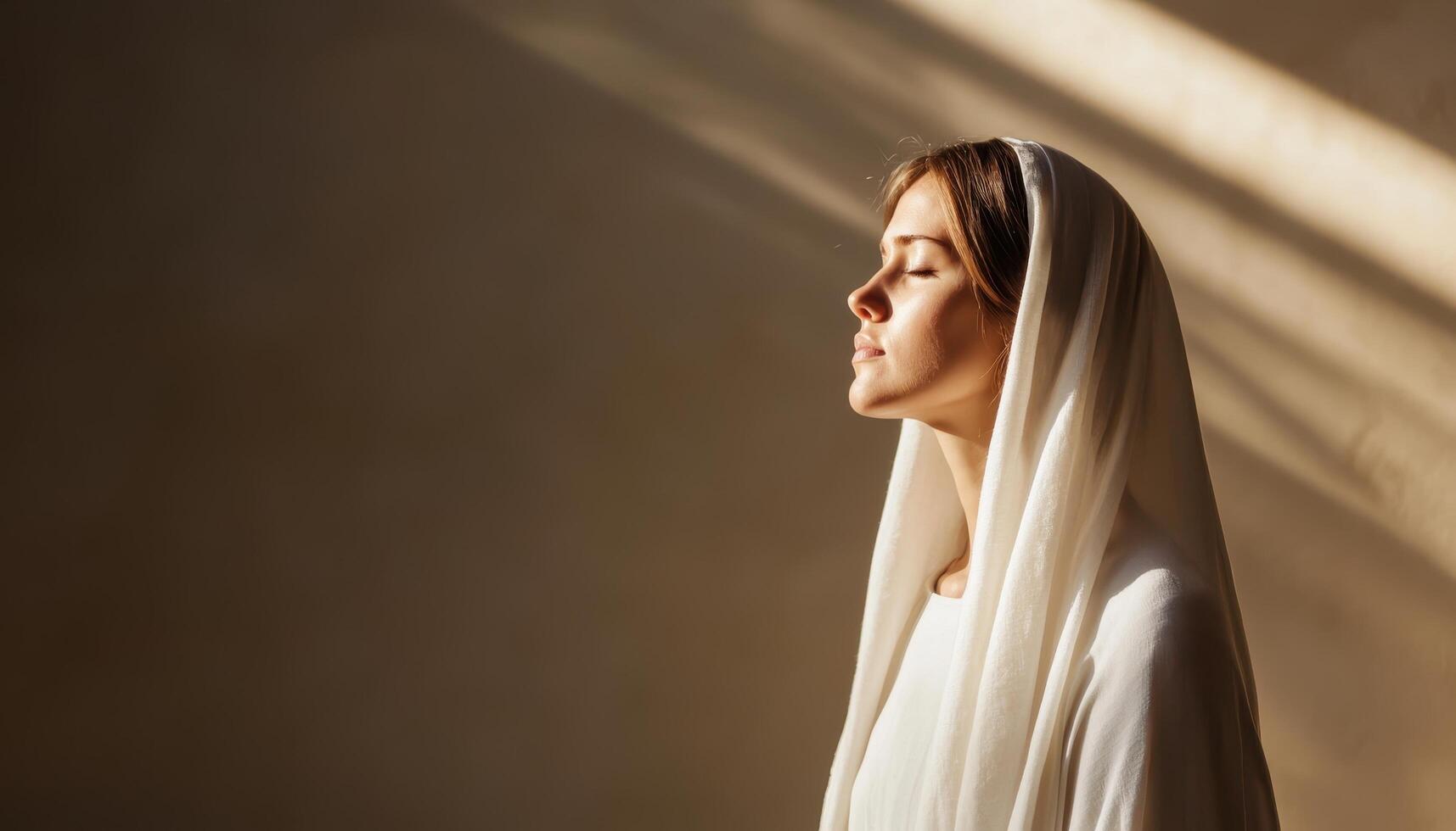 Peaceful woman in prayer tranquil scene soft light spiritual reflection serene atmosphere photo