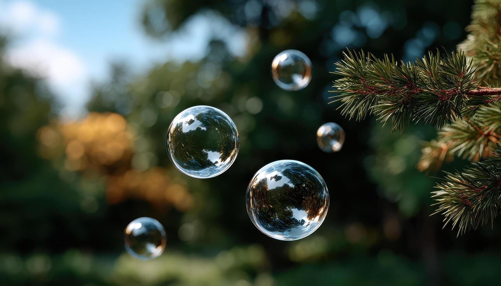 Floating soap bubbles in sunlight nature scene dreamy soft focus outdoor environment photo