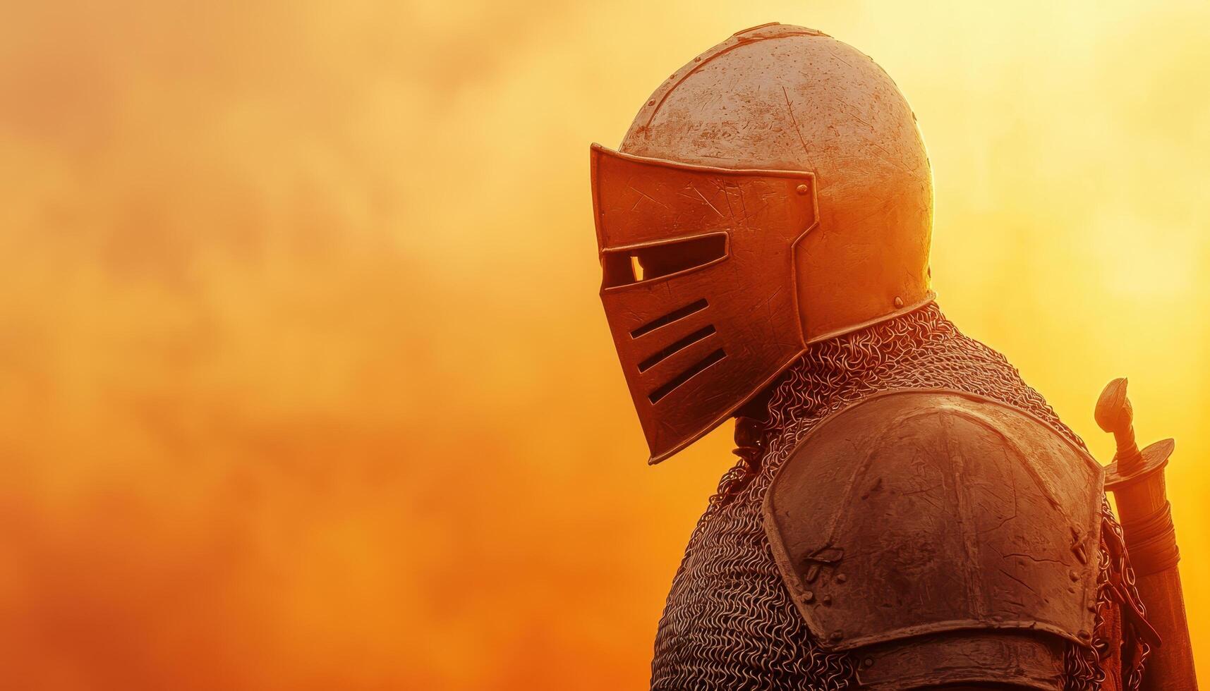 Medieval fighter profile in sunlight historical setting digital art dramatic environment photo