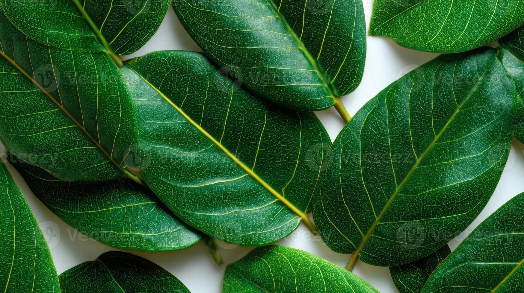 Green Leaves Flat Lay on White Background photo
