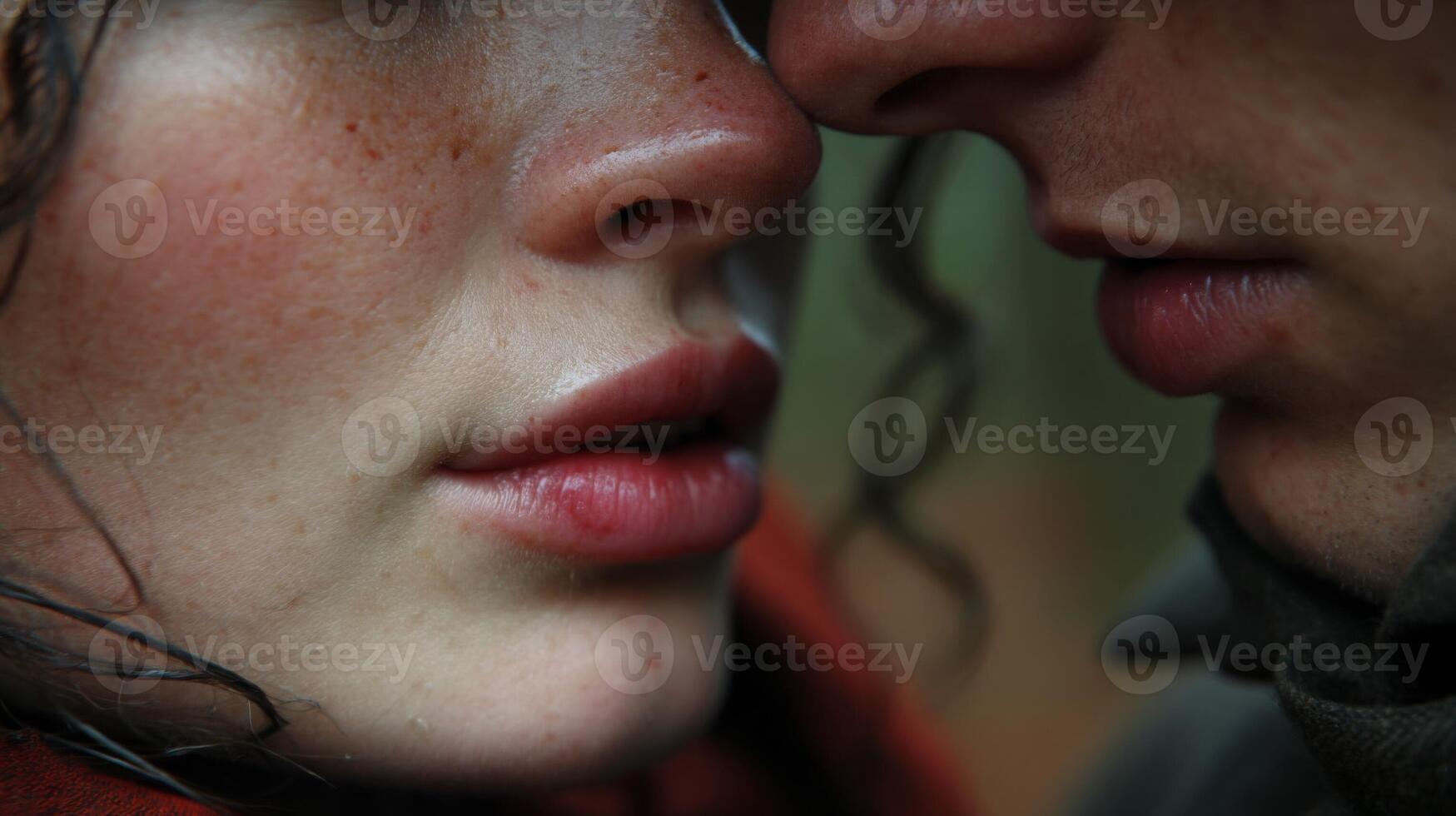 Close Up Romantic Couple Portrait Showing Tender Affection photo