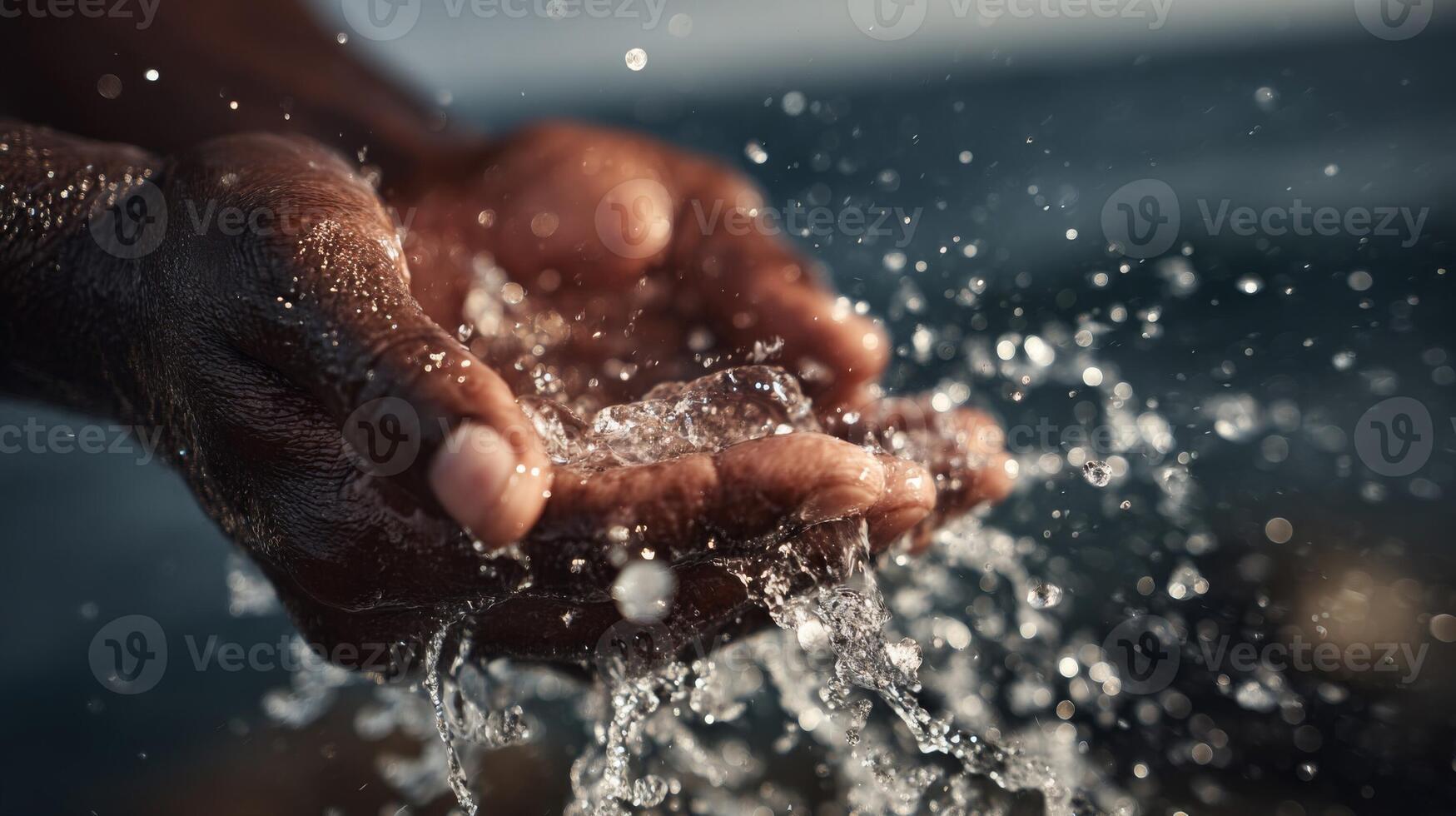 Dark Brown Hands Splashing Water Close Up photo