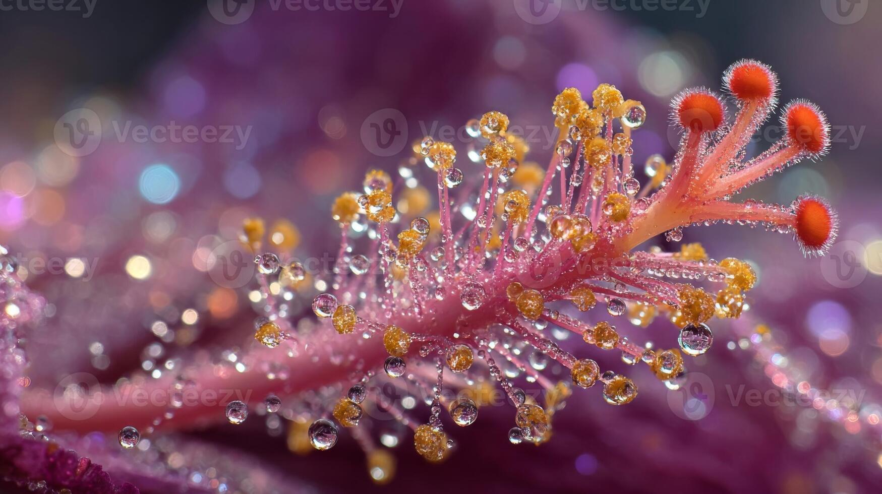 Closeup of a Pink Hibiscus Flower with Water Droplets photo