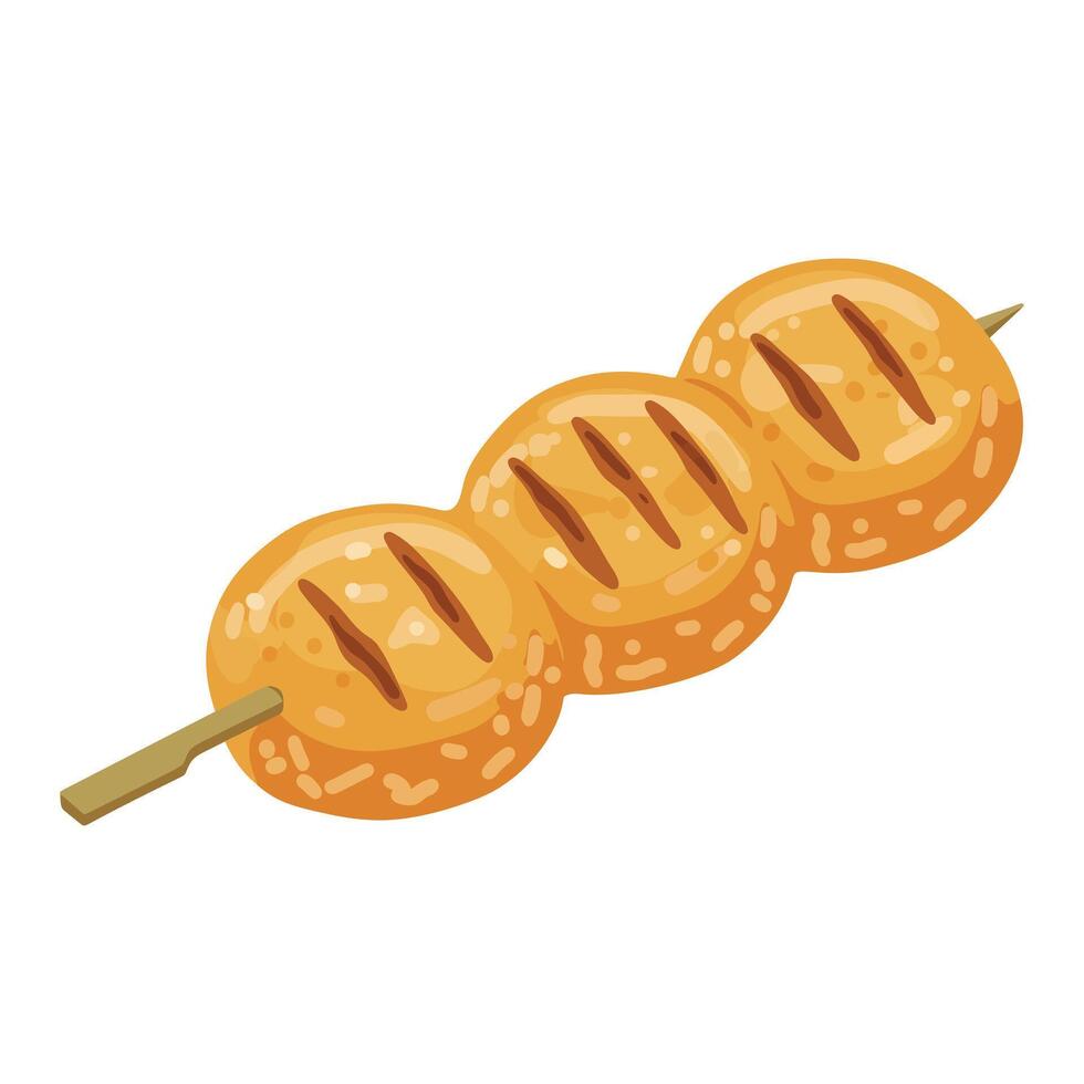 Grilled fish balls on skewer isolated on white background vector