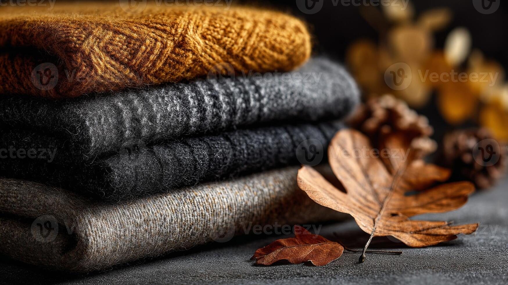 Warm Knitwear Stack Autumnal Colors and Textures photo
