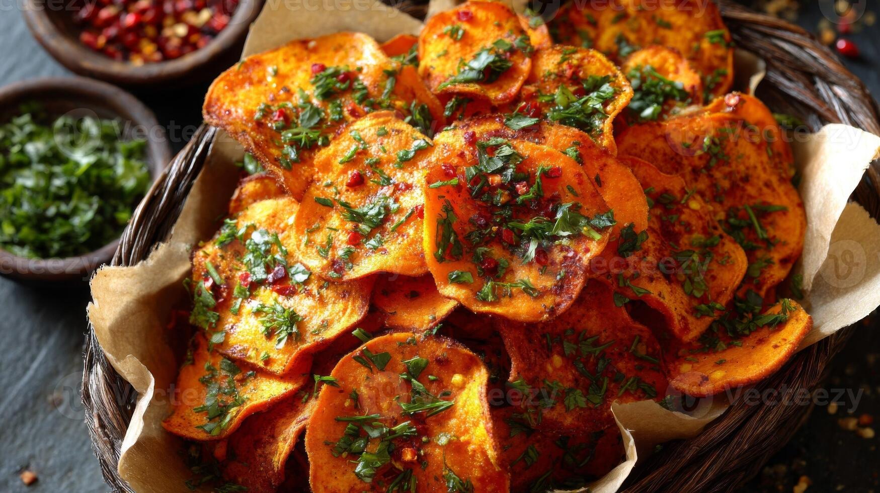 Spicy Sweet Potato Chips with Parsley and Red Pepper photo