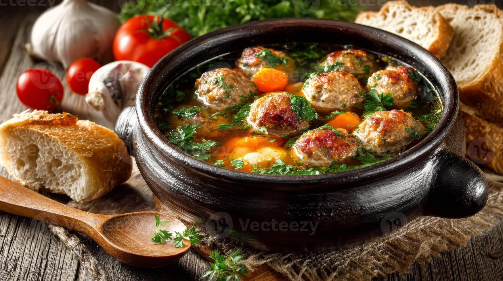 Hearty Meatball Soup with Rustic Bread photo