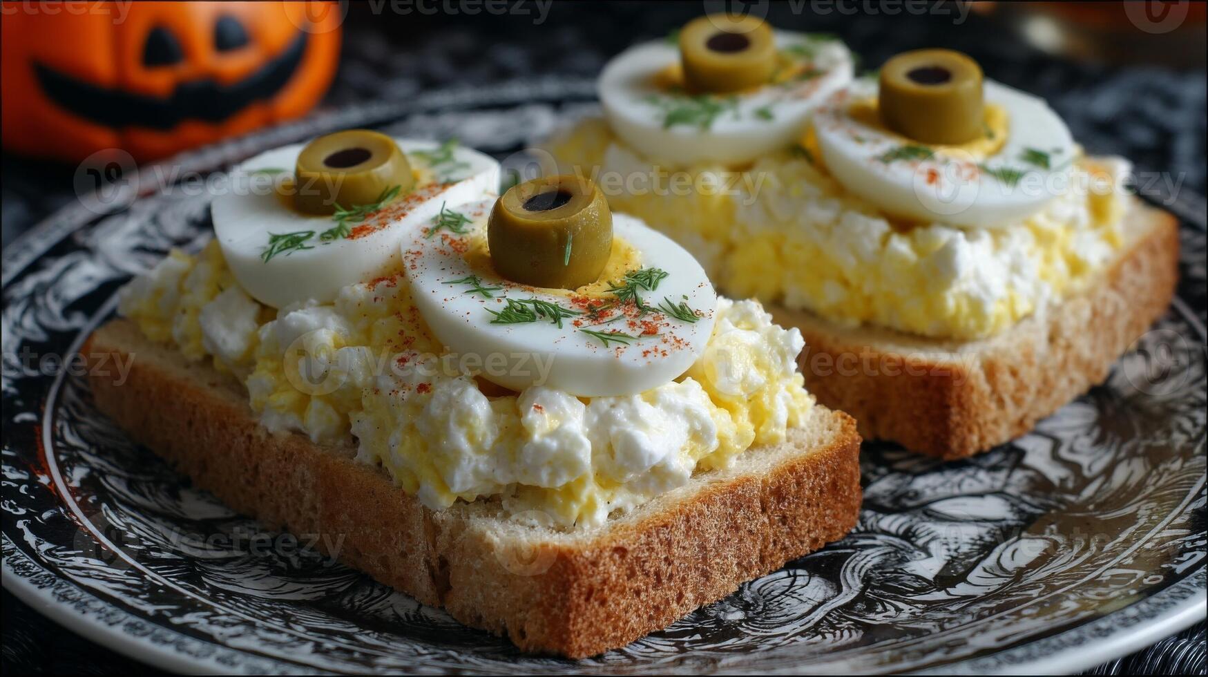 Spooky Egg Salad Halloween Snacks on Toast photo