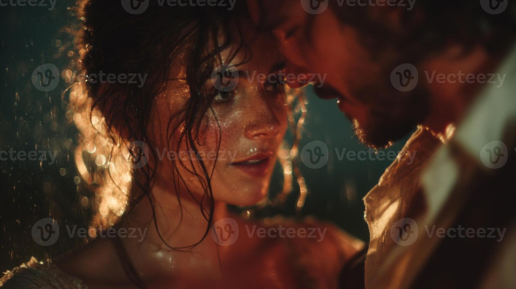 Romantic Couple in the Rain at Night photo