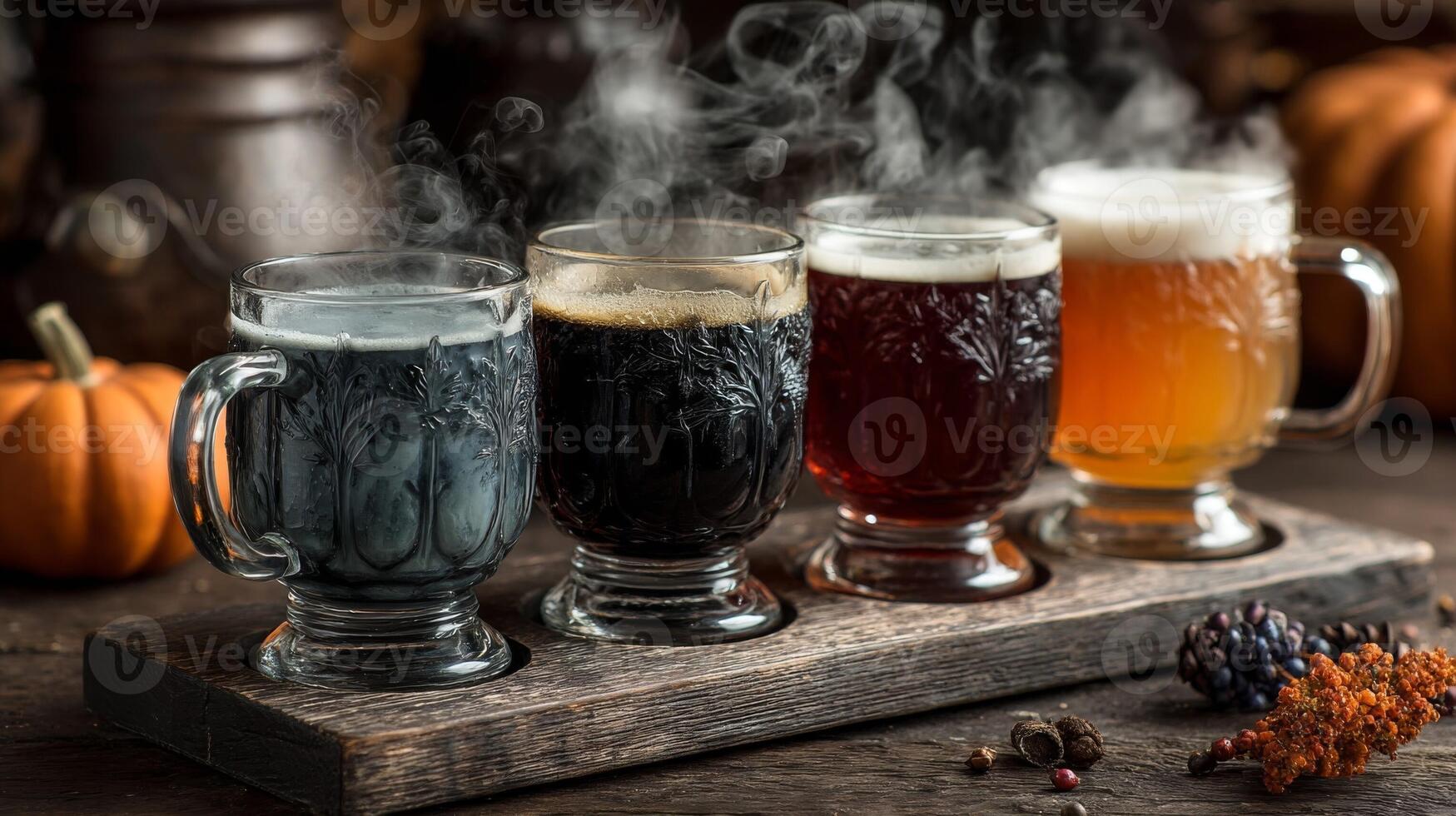 Dark and Light Beer Flight with Pumpkins photo