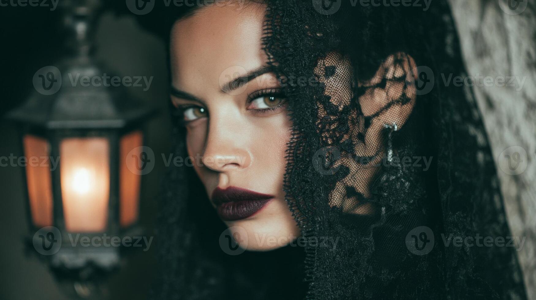 Mysterious Woman in Black Lace Veil photo