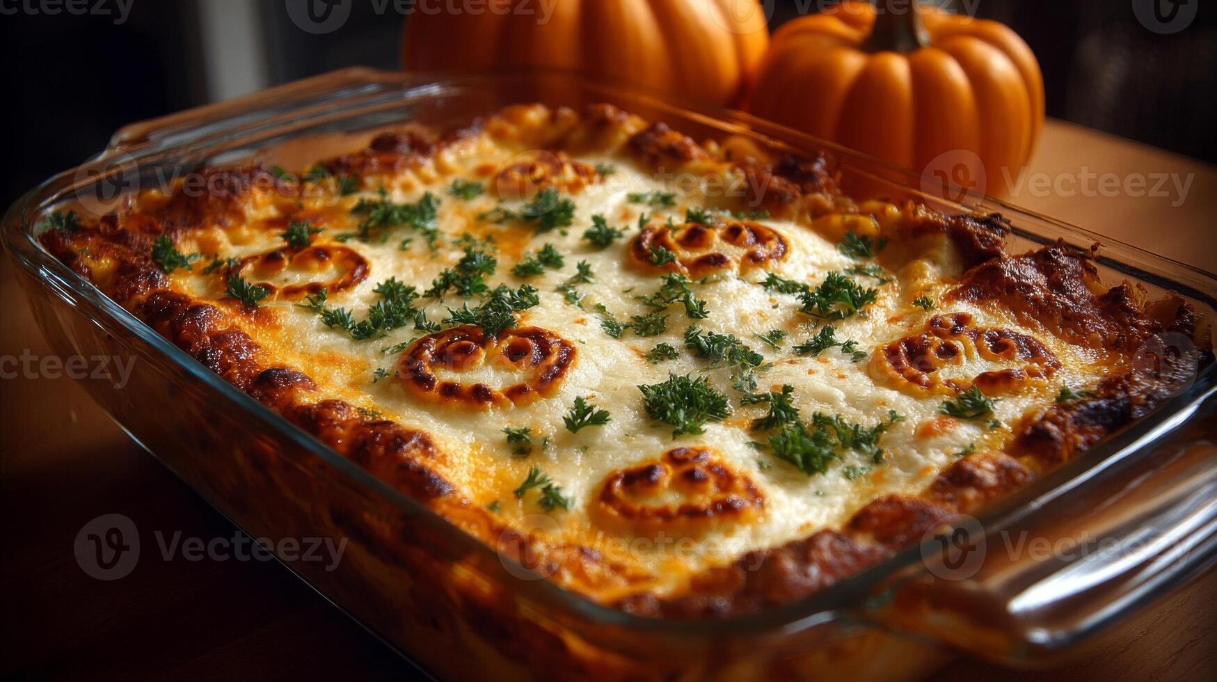 Halloween Lasagna with Pumpkin Decoration photo