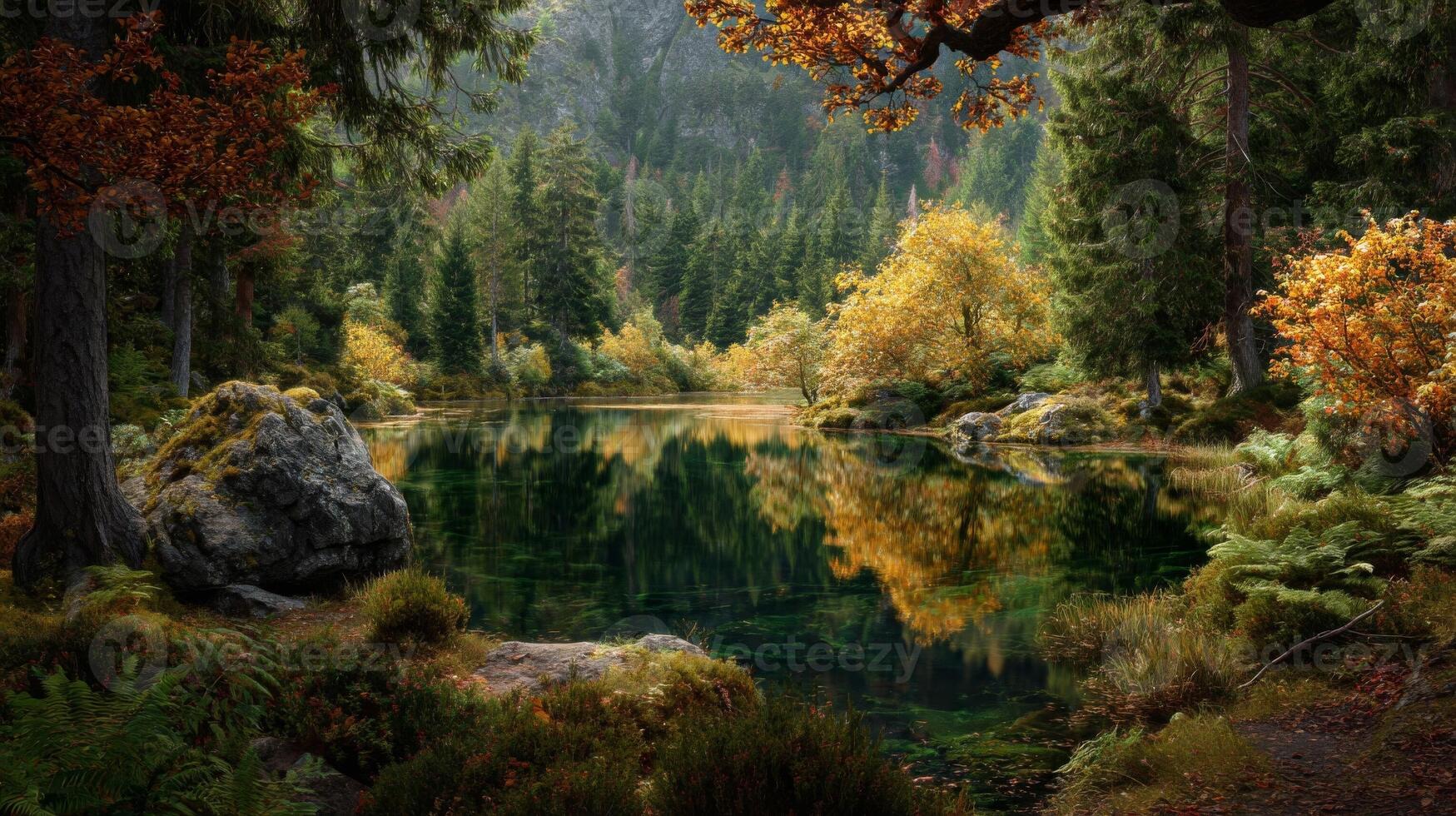 Autumn Forest Lake Reflection photo