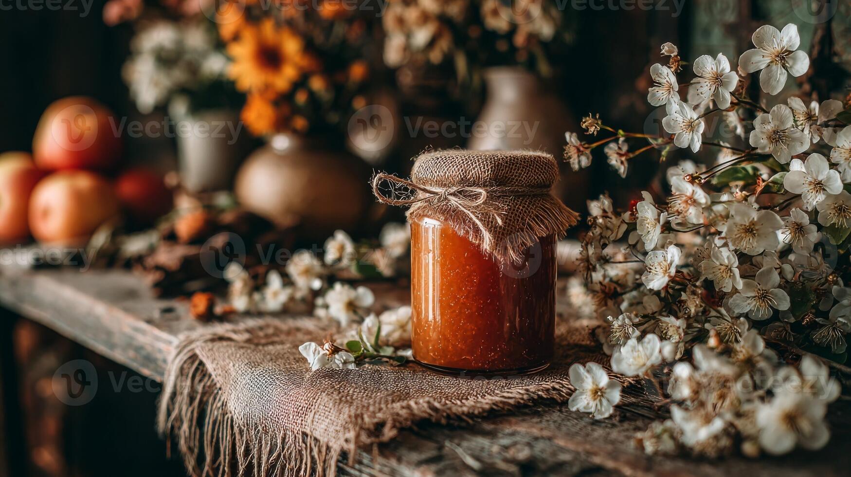 Homemade Apple Jam in Rustic Setting photo