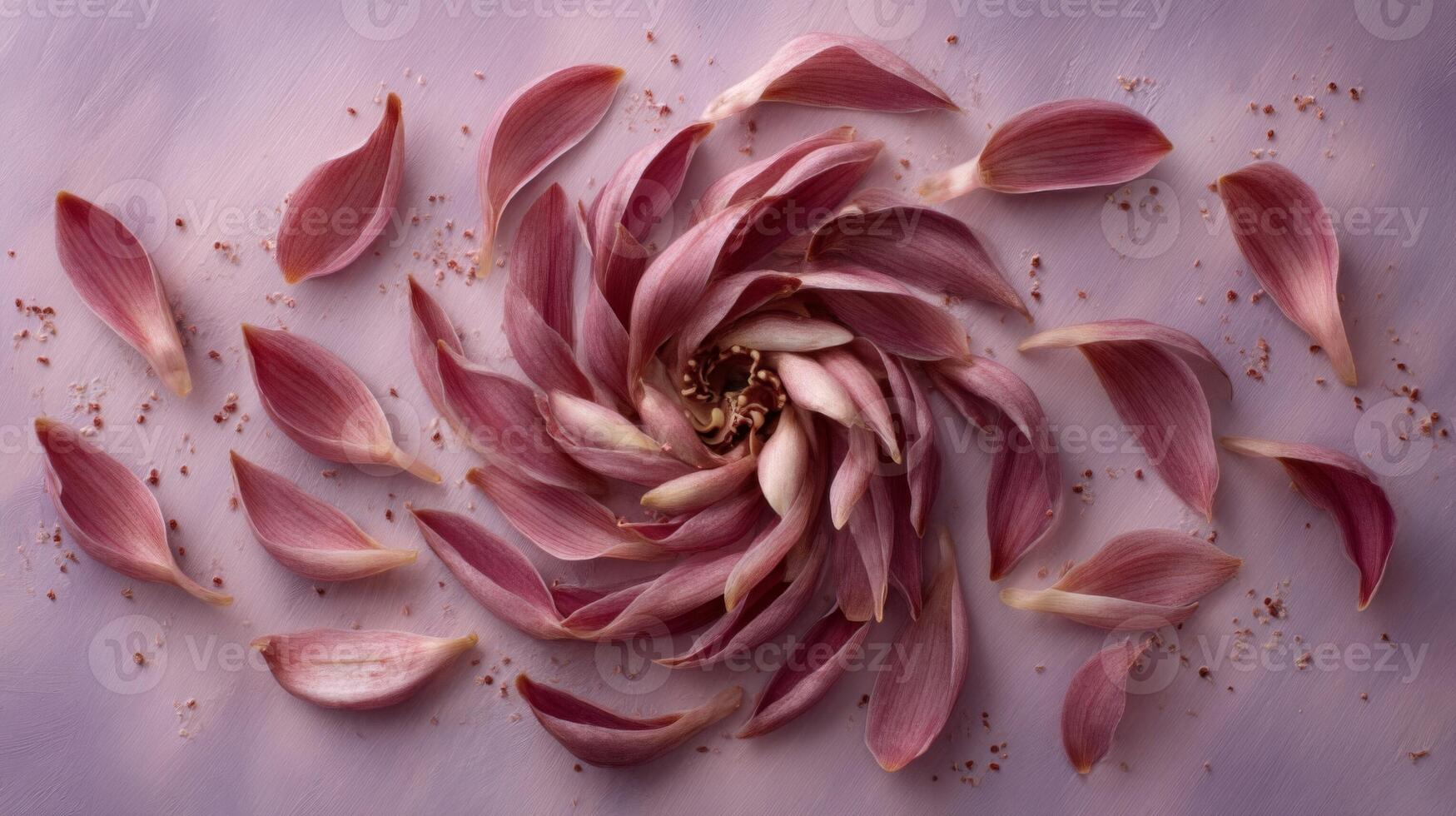 Purple Flower Petals Spiral Design on Mauve Background photo