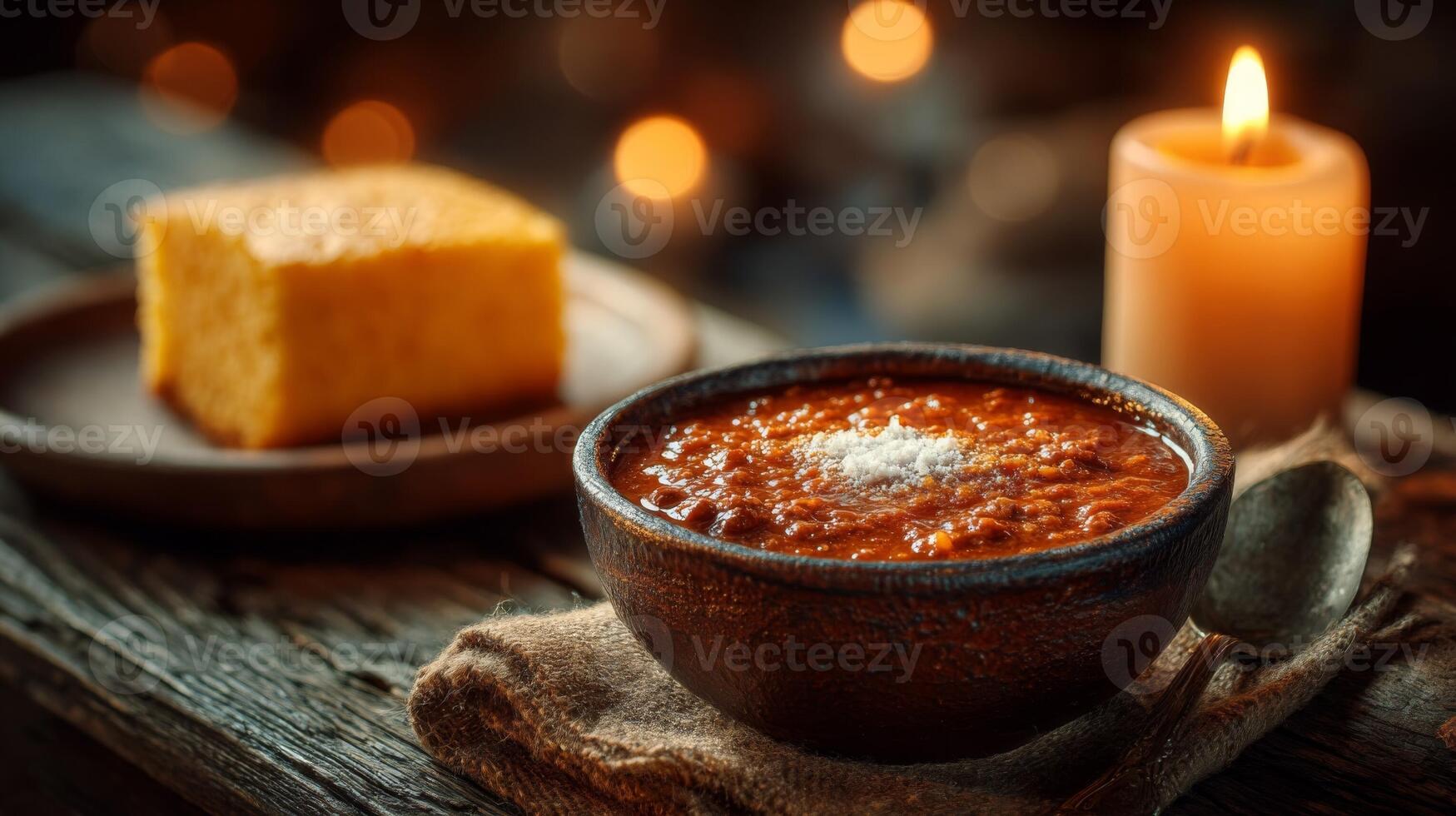 Chili with Cornbread and Candlelight photo
