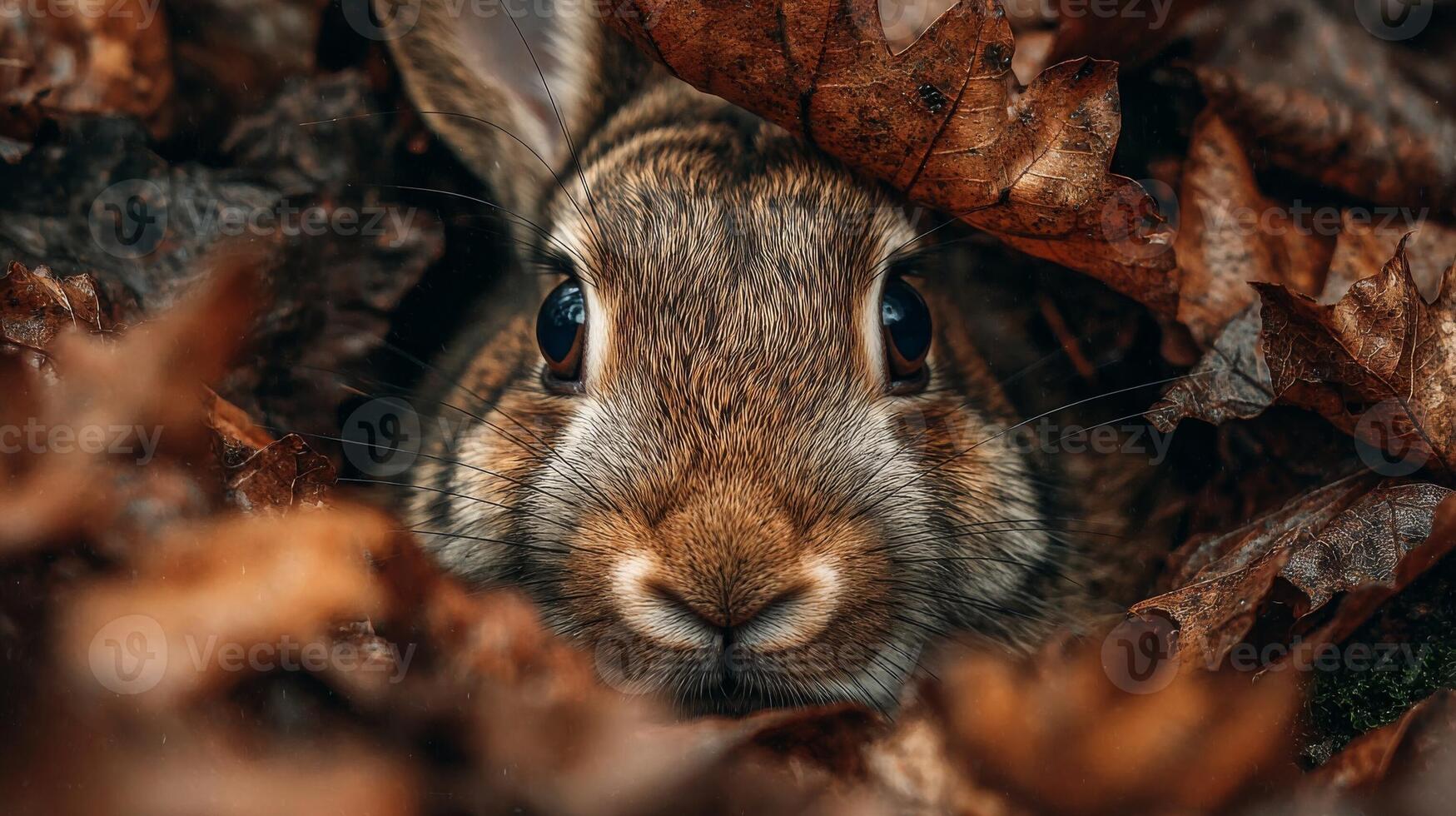 Rabbit Hiding Among Autumn Leaves photo