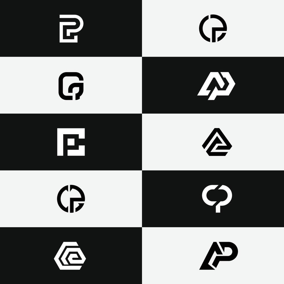 letter Cp or Pc initial alphabet logo set vector