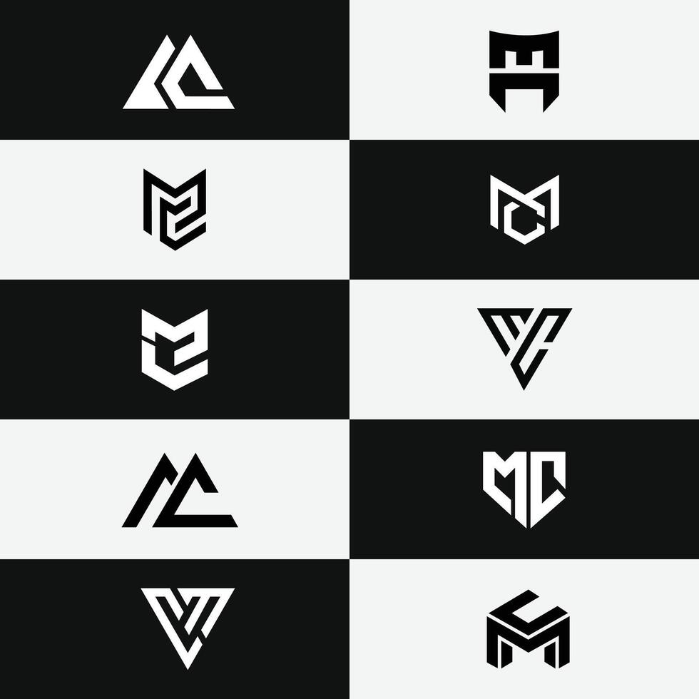 letter Cm or Mc abstract monogram simple minimal logo set vector