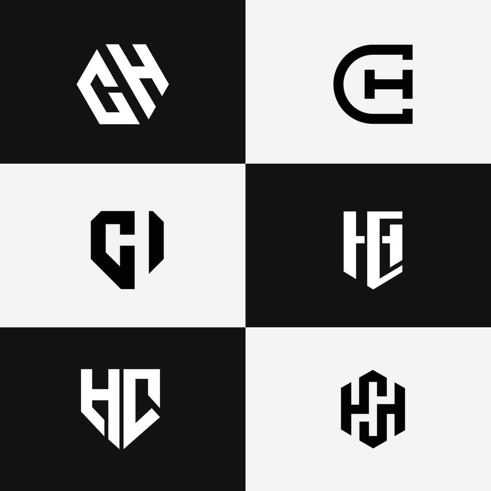 letter Ch or Hc initial monogram alphabet logo set vector