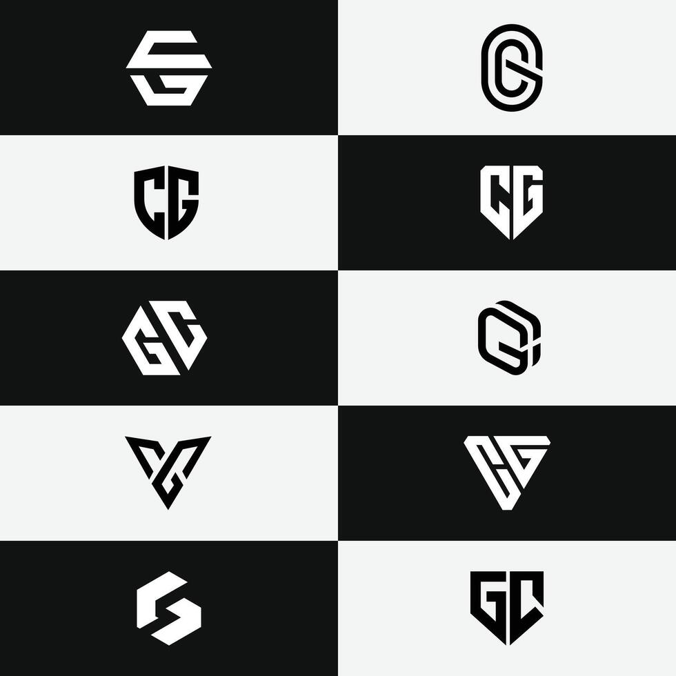 letter cg or gc monogram abstract initial logo set vector