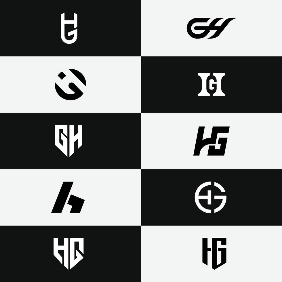 letter Hg or Gh initial minimal alphabet logo set vector