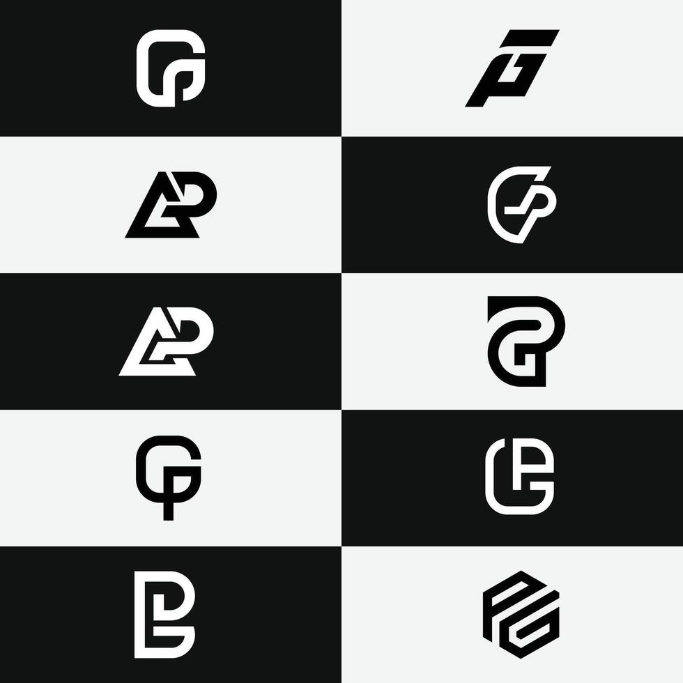 letter Gp or Pg initial minimal abstract logo set vector