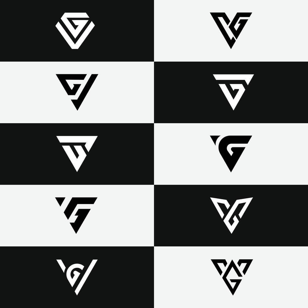 letter Vg or Gv initial triangle alphabet unique logo set vector