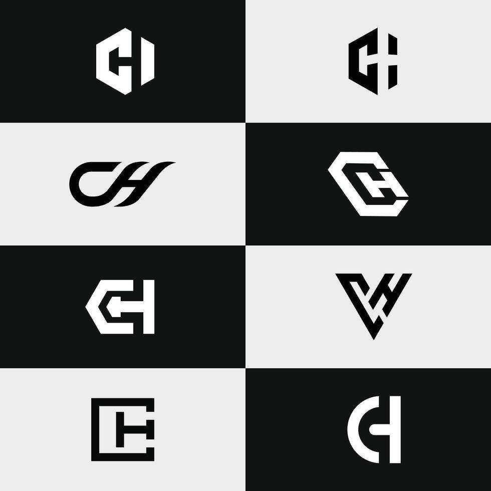 letter Ch or Hc initial monogram typography logo set vector