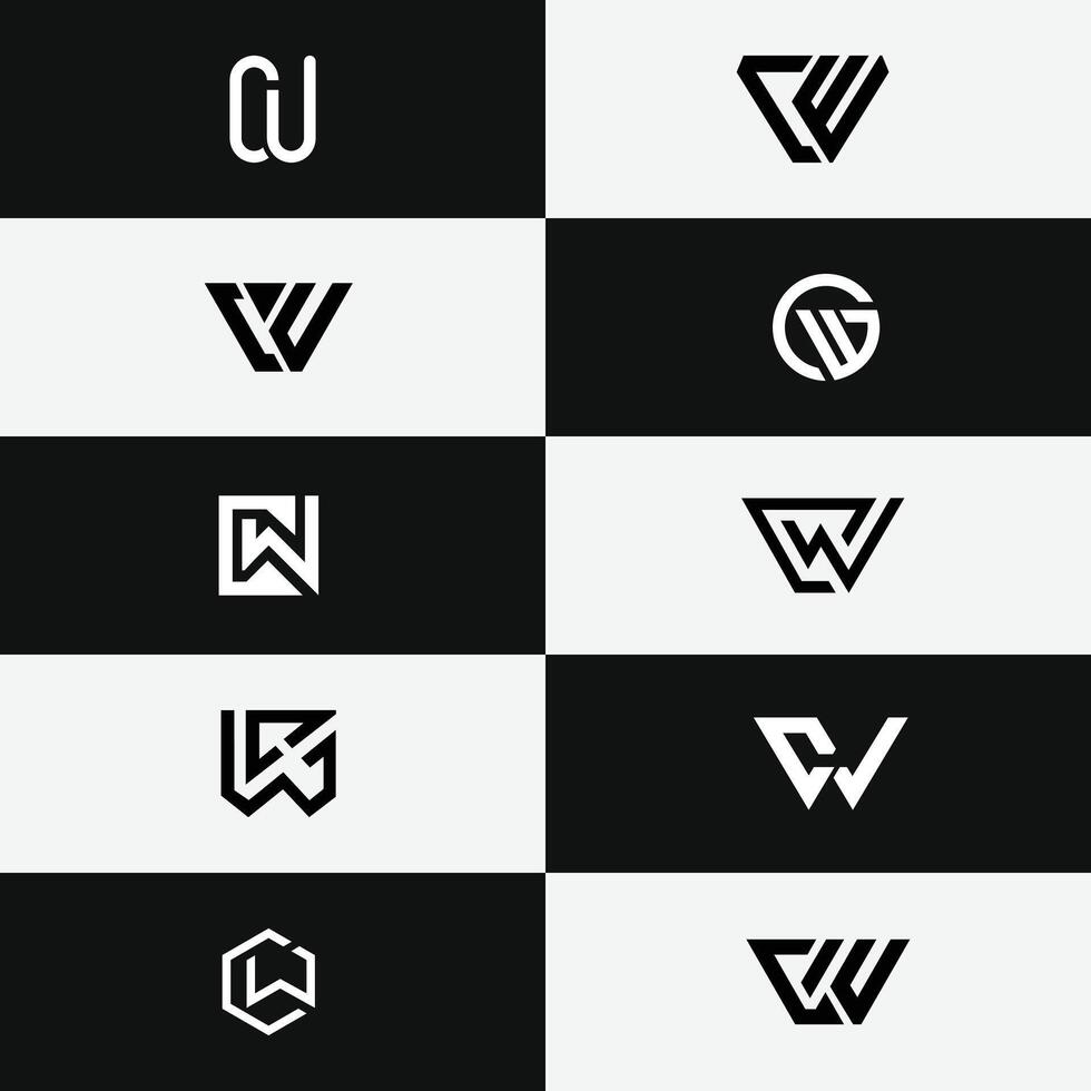 letter Cw or Wc initial monogram minimal logo set vector