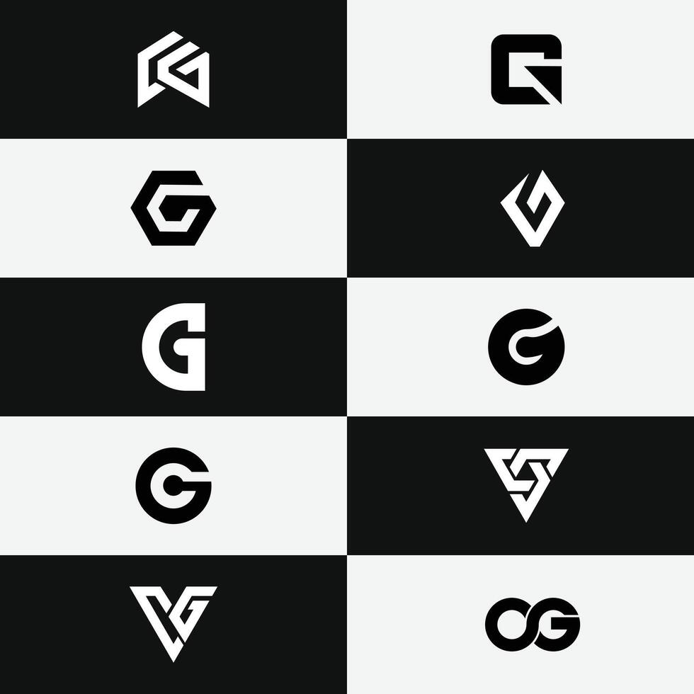 letter cg or gc initial abstract logo set vector
