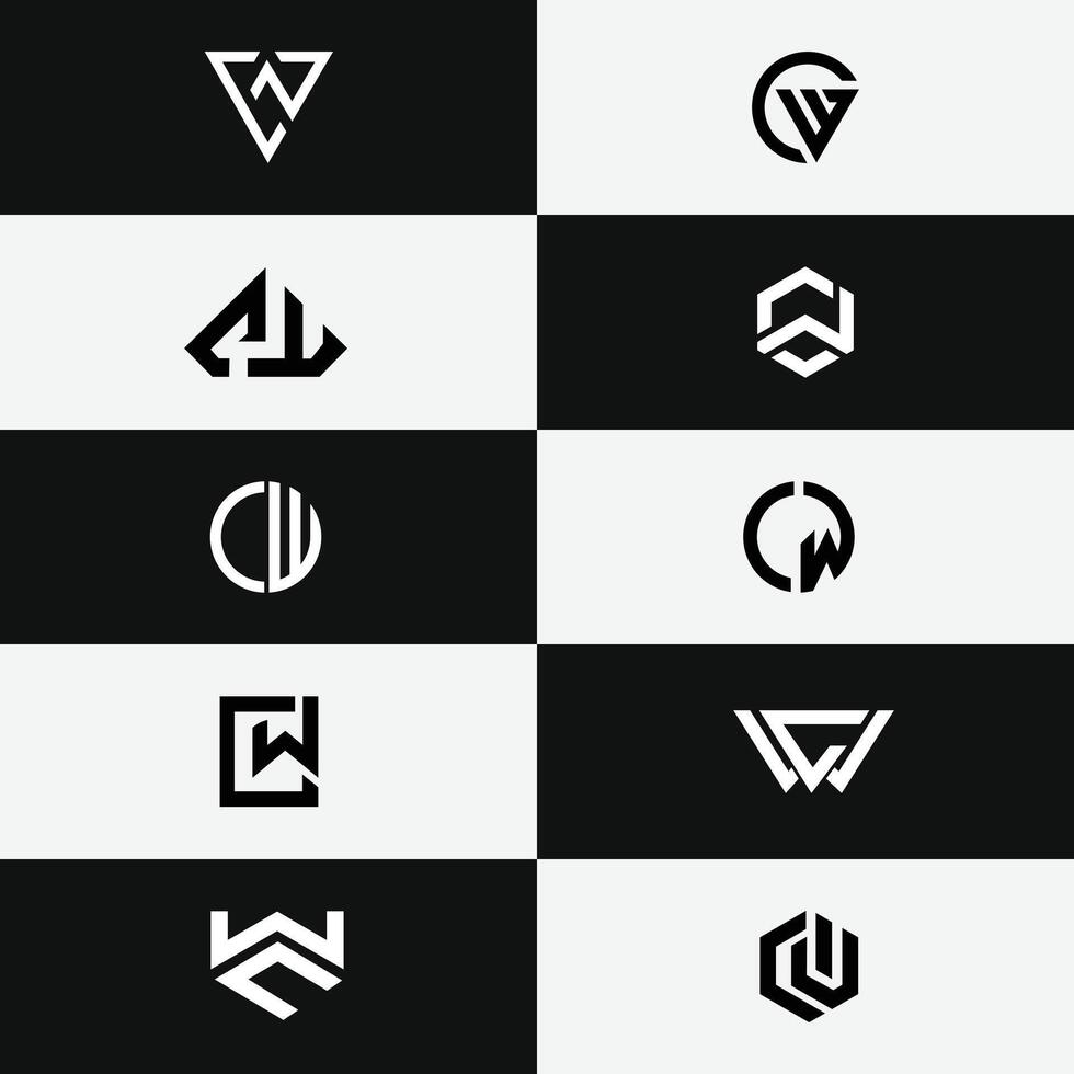 letter cw or wc initial typography logo design set vector