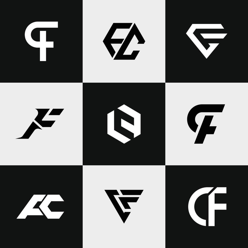 letter Cf or Fc initial abstract alphabet logo set vector