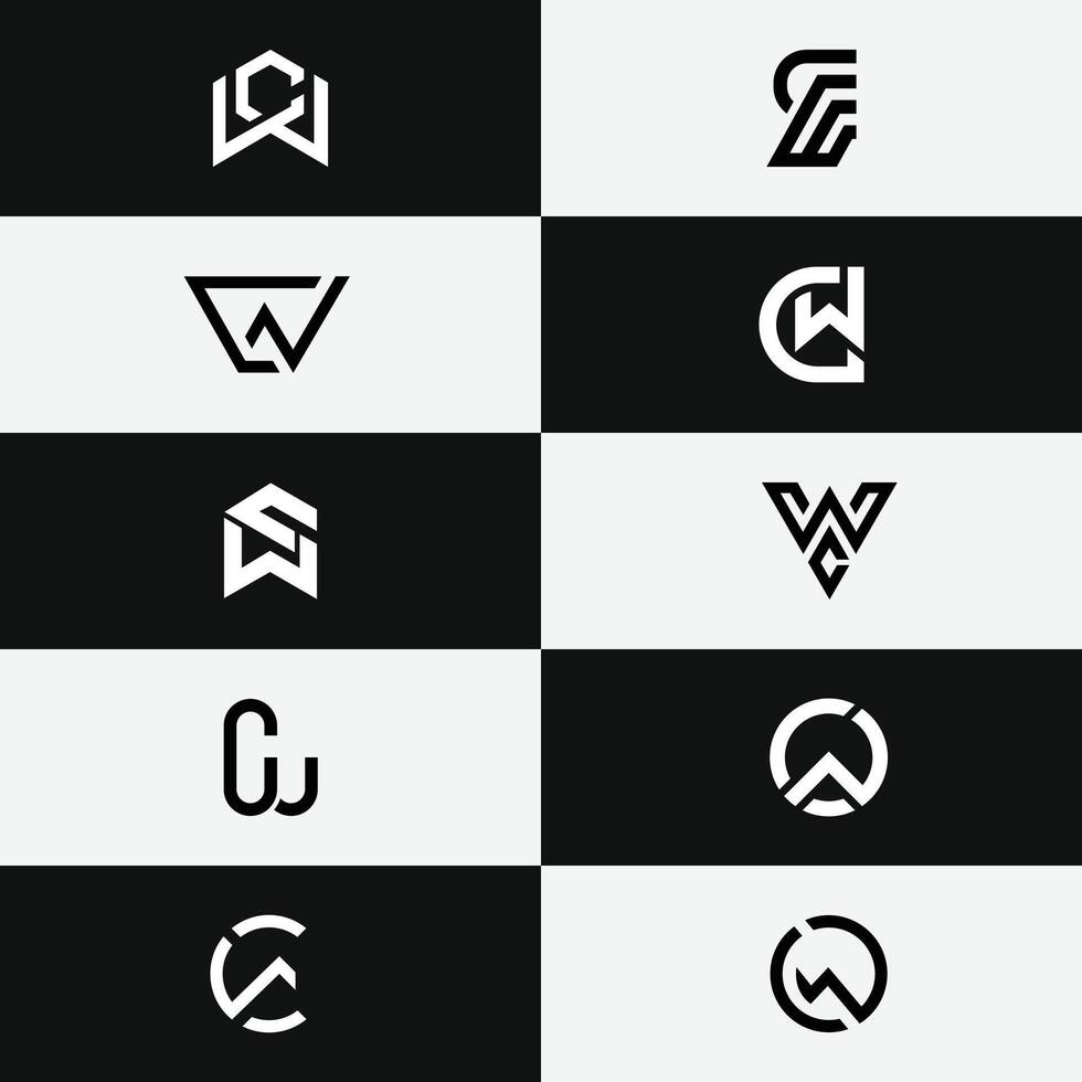 letter cw or wc initial monogram abstract logo design set vector