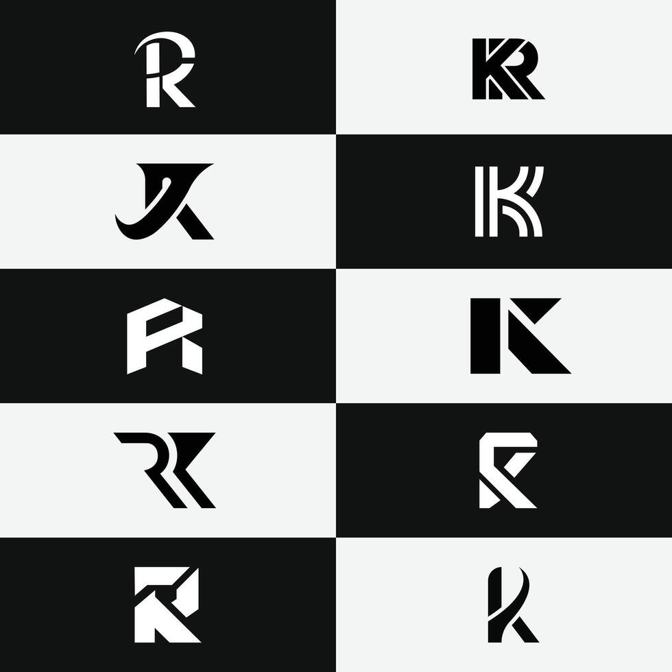 KR or RK Initial Logo Set Royal Typography Alphabet Design Collection vector