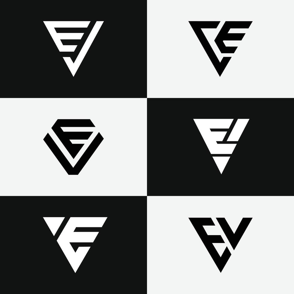 letter Ev or Ve triangle shape initial minimal logo set vector