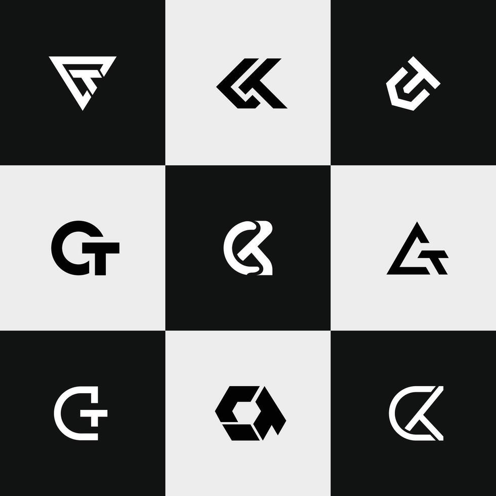 letter ct or tc initial typography logo design set vector