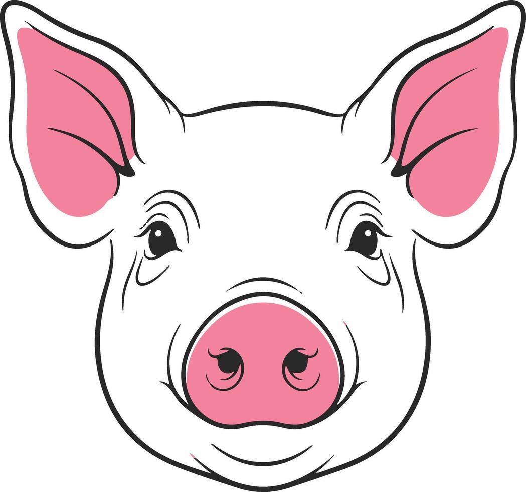 A pig's head with pink ears and pink nose vector
