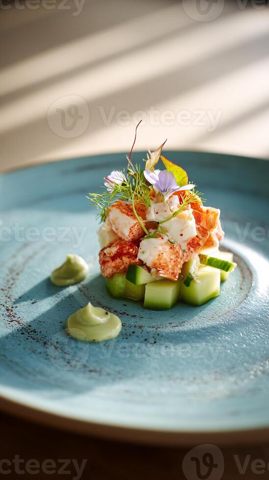 Nostalgic Analog Style Photo of Gourmet King Crab Salad