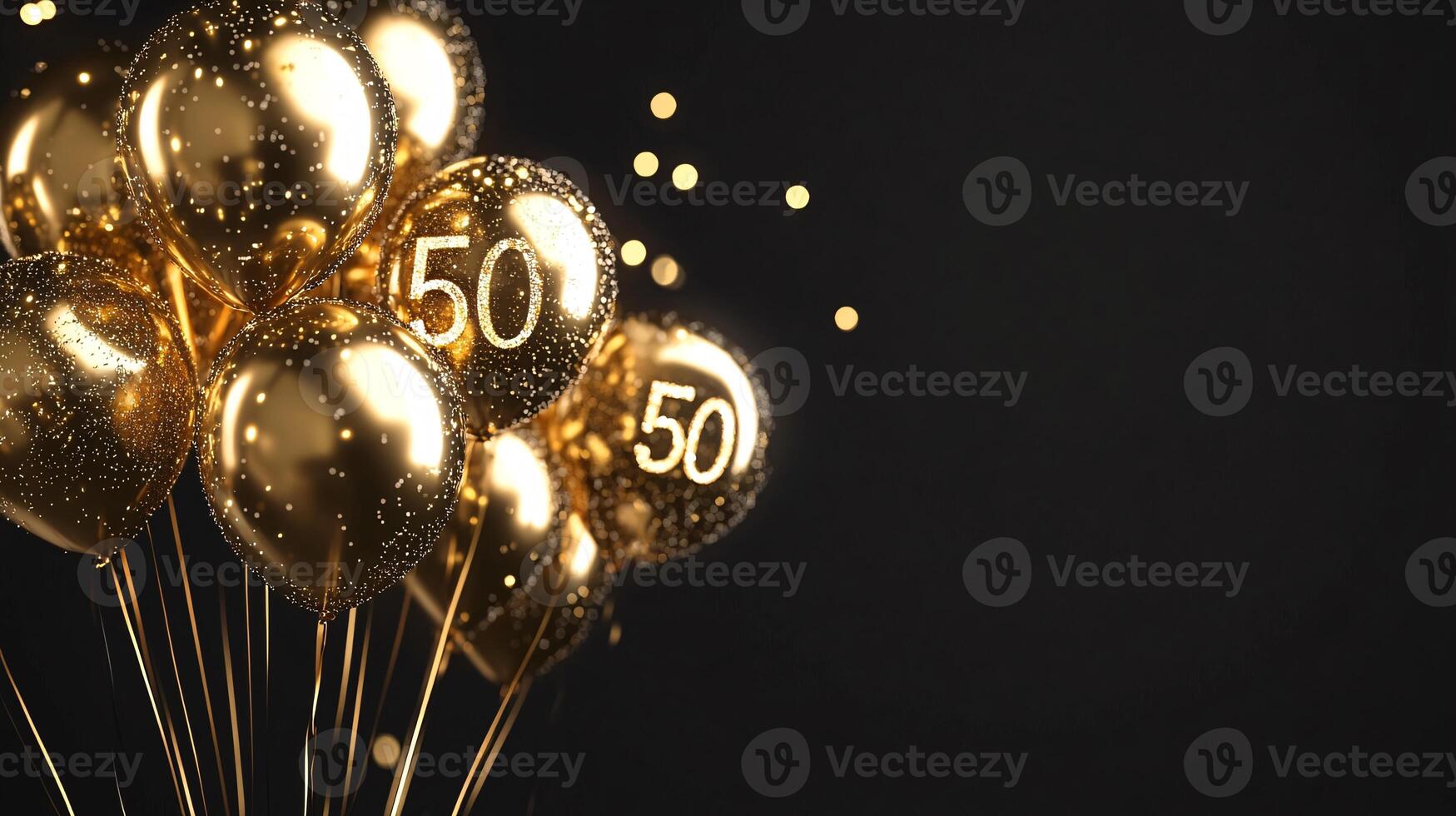 Festive Golden Decorations with Number 50 Highlighting Special Birthday Party Venue photo