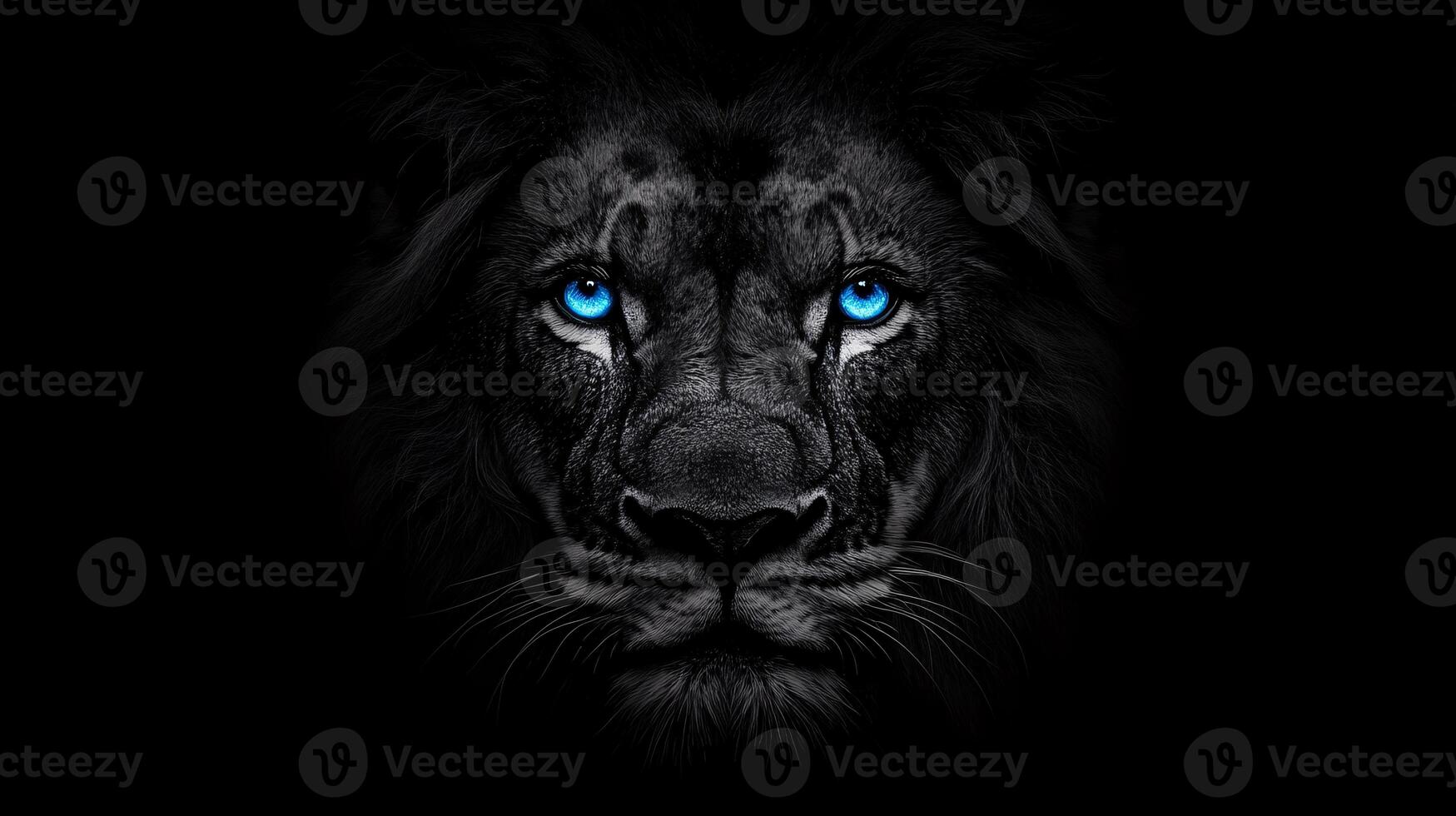 Fierce Lion Battling the Night with Illuminated Azure Eyes photo