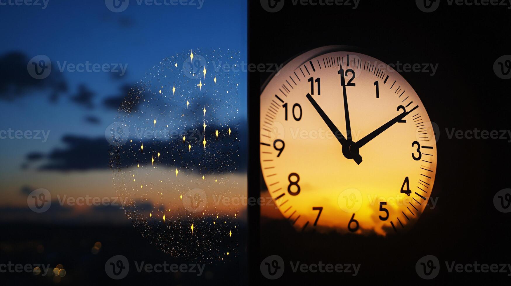 Split View Concept of Daylight Saving Time with Clock Face photo