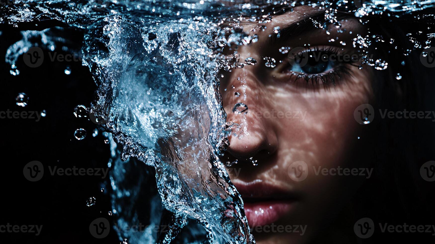 Mesmerizing Woman's Face Surrounded by Dramatic Water Splash photo