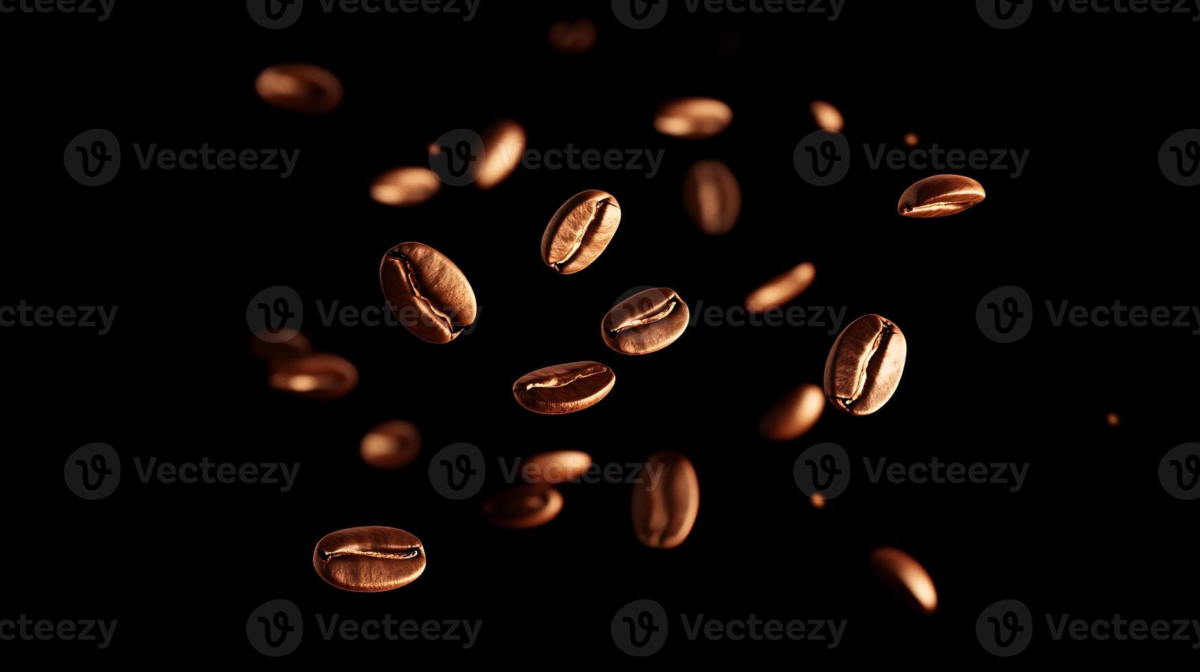 flying coffee beans swirling in mid-air against a dark background photo
