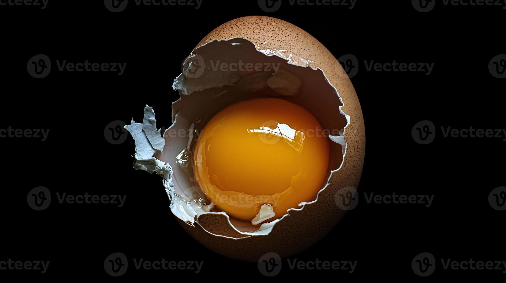 Delicious and Healthy Breakfast Ingredient - Fresh Brown Egg with Yolk photo