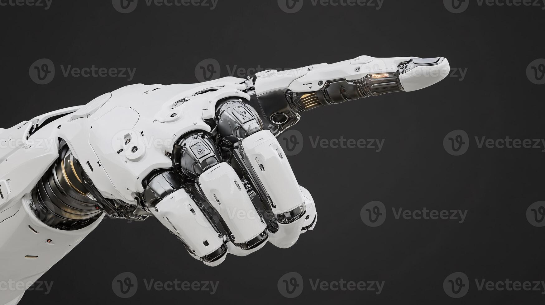 White Cyborg Robotic Hand Pointing with Precision and Detail photo